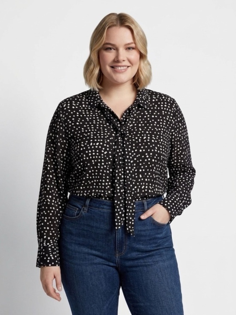 Banana Republic Black White Tie Neck Blouse Size XL